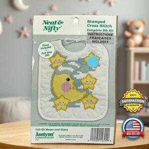 Janlynn Neat & Nifty Moon & Stars Stamped Cross Stitch Bib Kit 143-09 DIY Crafts